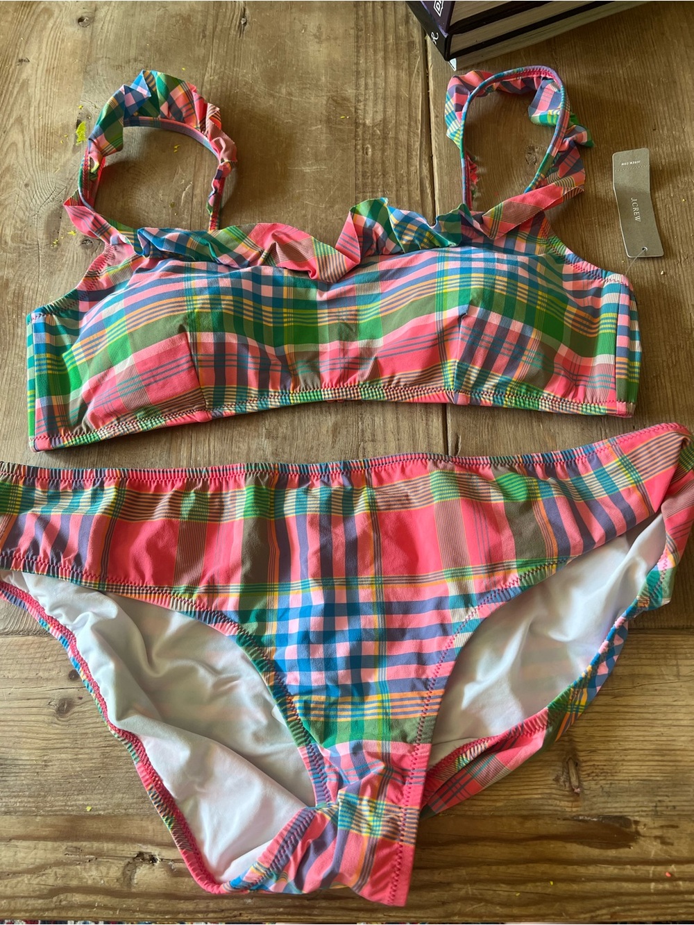 J. Crew Multicolor Plaid Bandeau Bikini Set - Picture 5 of 11